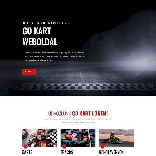 Gokart – Weboldal terv Divi-hez