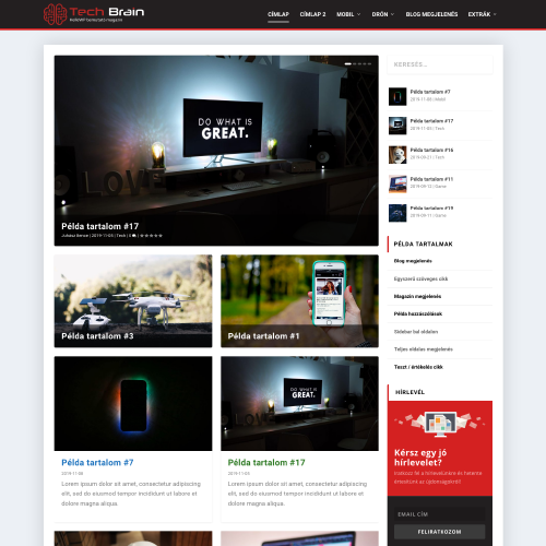 Tech magazin weboldal + webshop. 200 DIVI szekció sablon